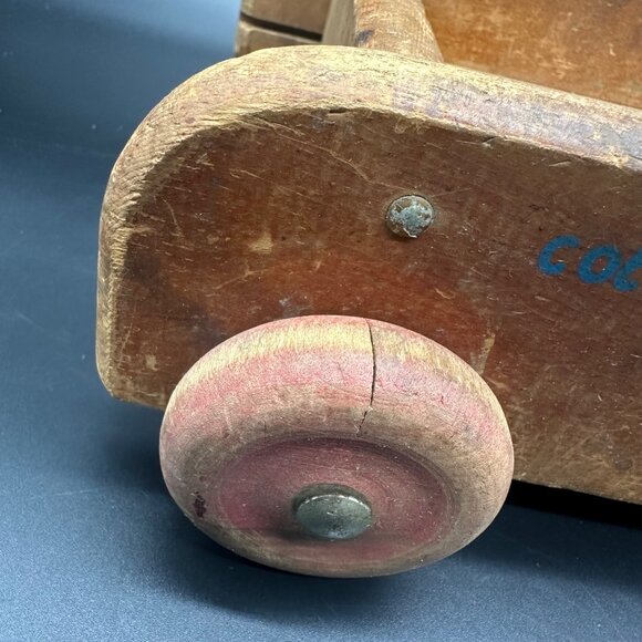 Vintage Playskool Wooden Wagon Pull Toy Blocks Rope Handle 1960s Mid Century - Picture 9 of 13